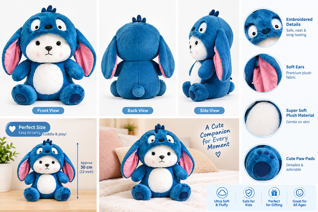 Premium Blue Soft Teddy Bear Buy 1 Get 1 Free