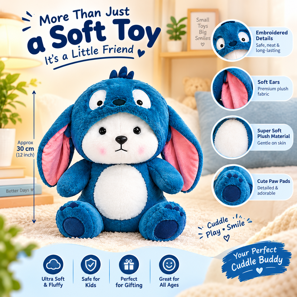 Premium Blue Soft Teddy Bear Buy 1 Get 1 Free